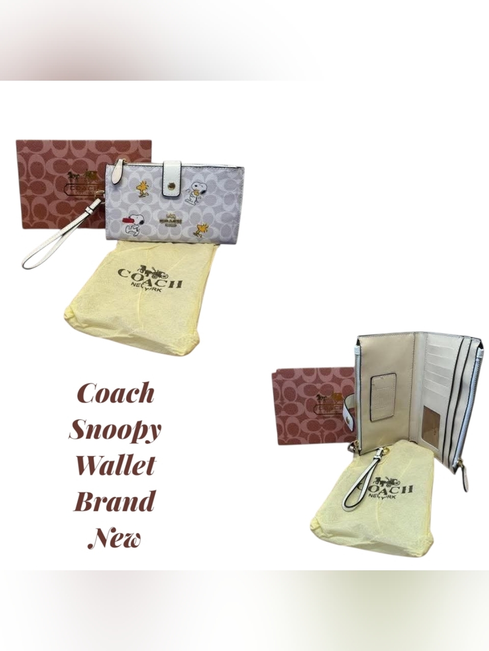 ❌Coach White Signature Snoopy Wristlet Wallet